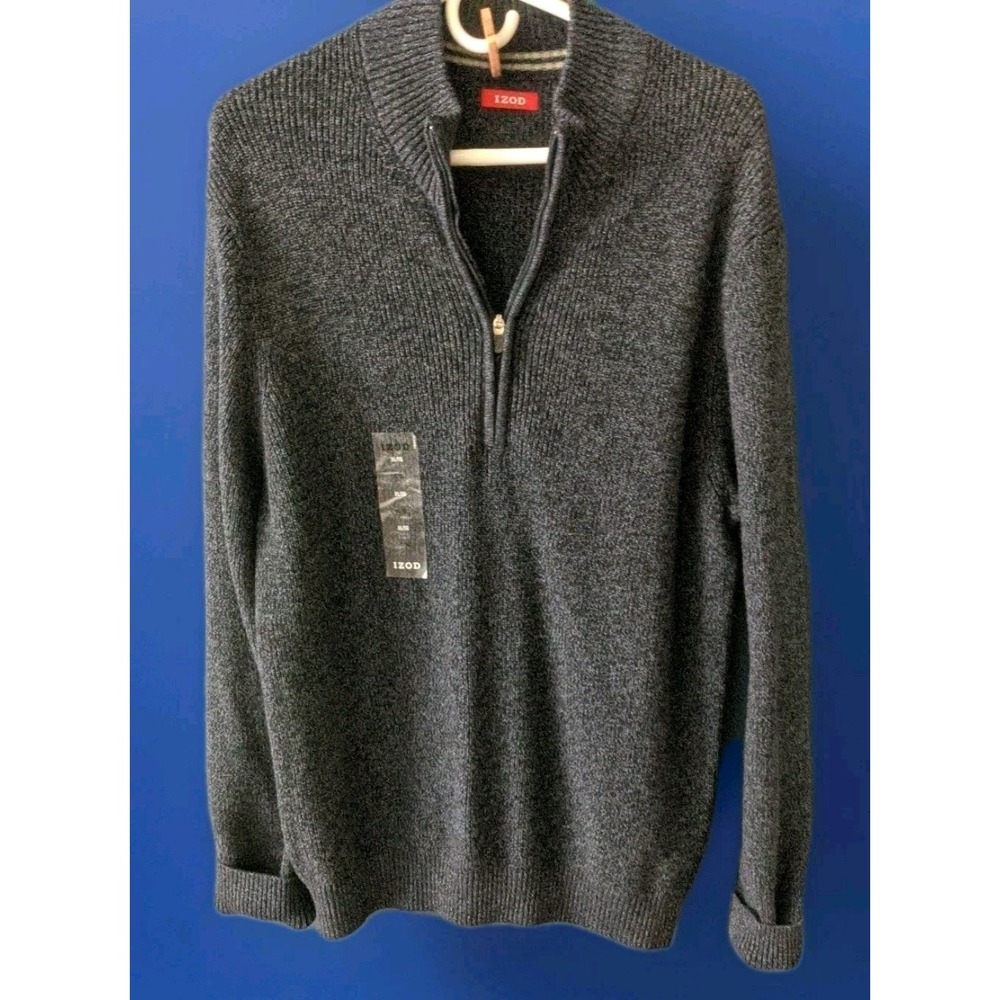 Izod Men's XL 100% Cotton Long Sleeve Quarter-Zip Wshble New W/Tags Blue Sweater
